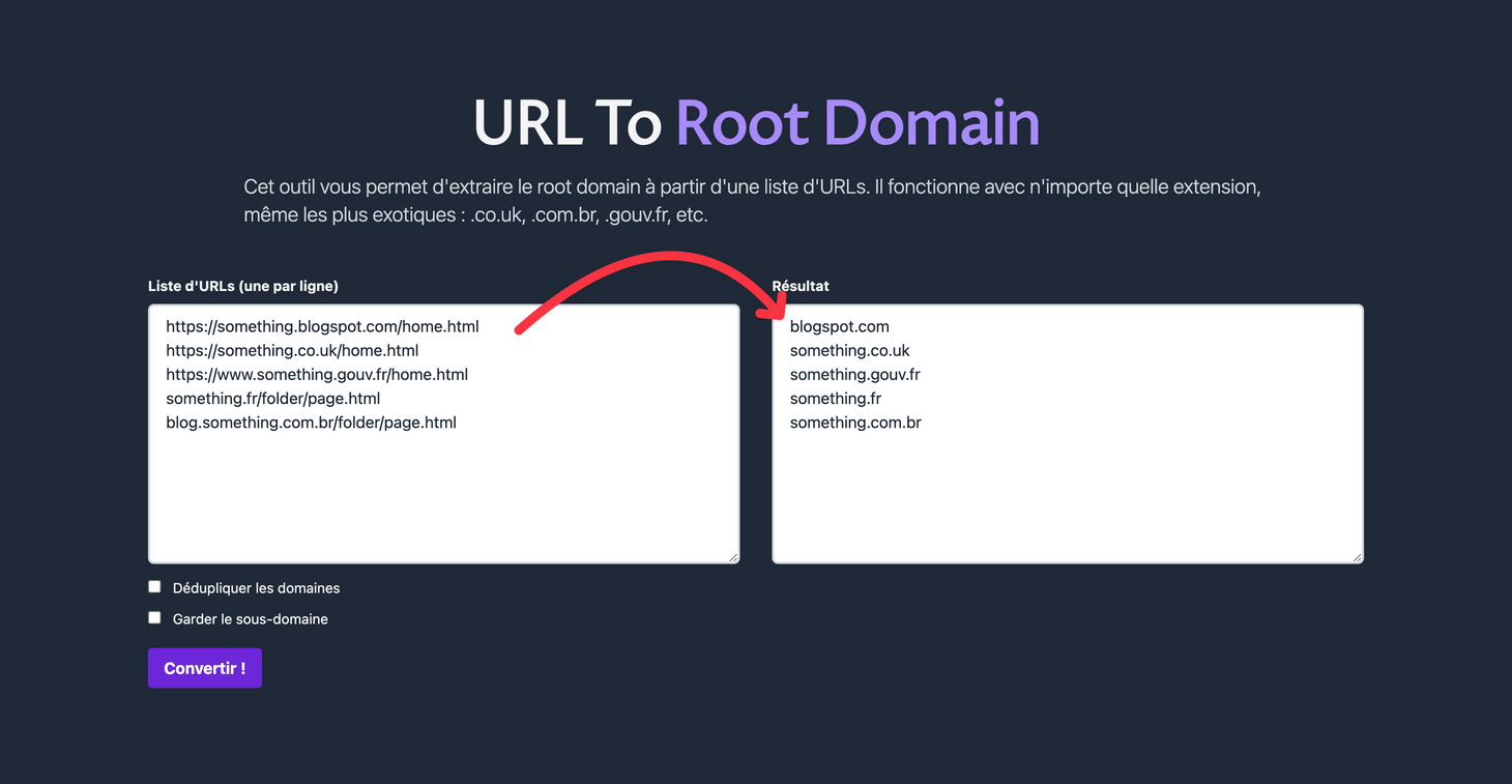 Comment extraire le root domain d'une liste d'URLs en bulk ? (OUTIL GRATUIT)